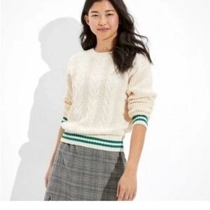 American Eagle Outfitters NWOT AcademiaCream Sweater with Green Accents‎